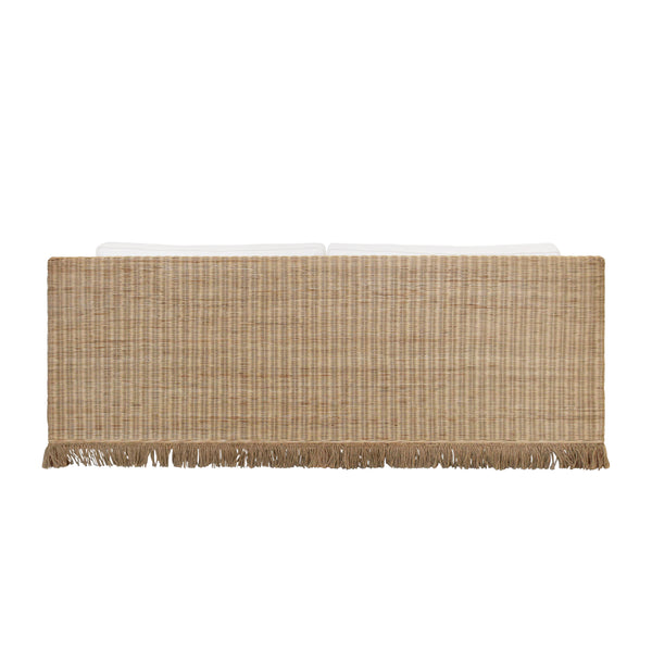 Tenny Lawson-Style Rattan & Ivory Linen Sofa with Fringed Skirt