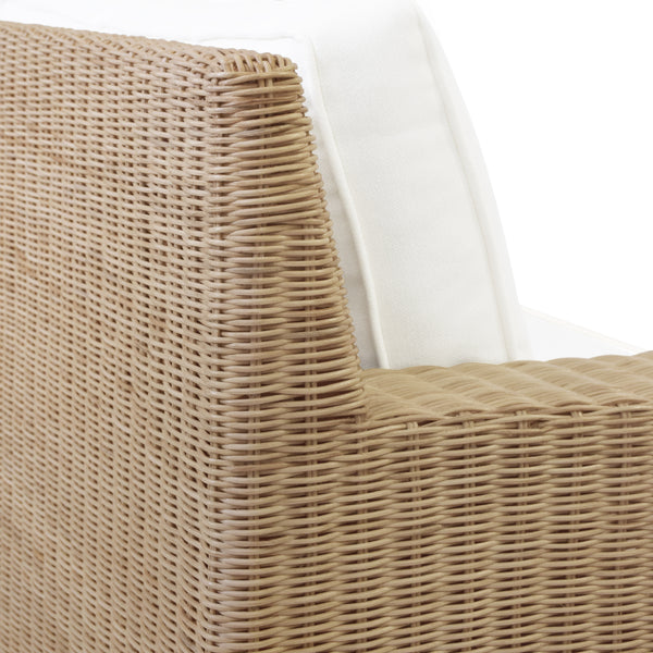 Tenny Lawson-Style Rattan & Ivory Linen Sofa with Fringed Skirt