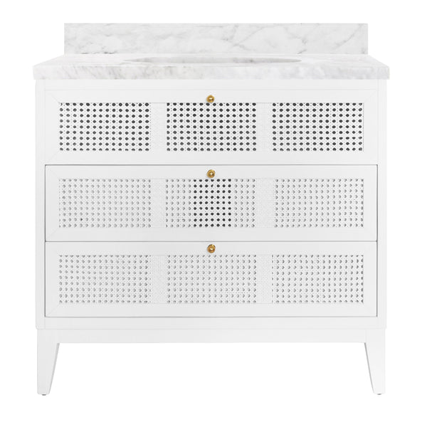 Wynn Matte White Lacquer Bath Vanity w/Porcelain Sink