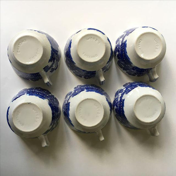 Vintage Blue Willow Woods of England Tea Cups - Set of 6, England