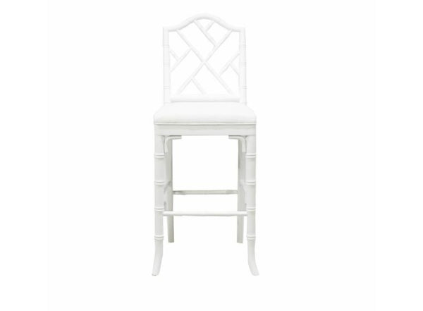 Annette Matte White Chippendale Counter Stool w/Upholstered Linen Seat