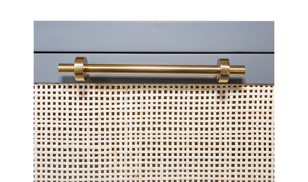 Carla Six Drawer Chest - Matte Grey Lacquer, Brass & Cane