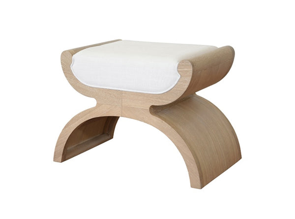 Janna Modern Oak Stool w/Linen Cushion - Cerused Oak