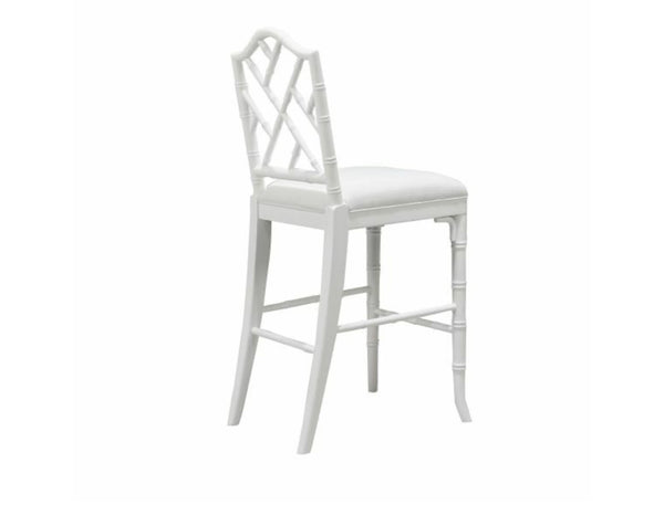Annette Matte White Chippendale Counter Stool w/Upholstered Linen Seat