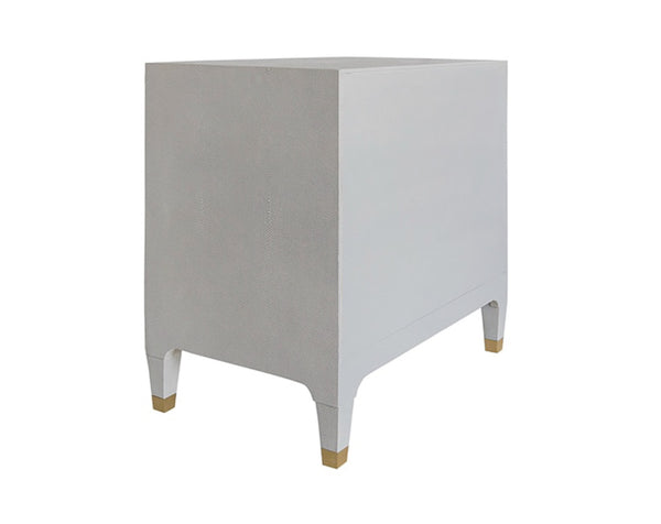 Amber Grey Shagreen Three Drawer Side Table with Acrylic & Brass Handles