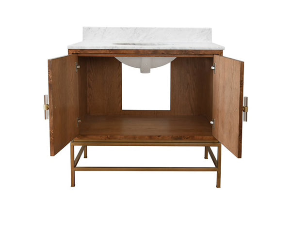 Clifford Single Sink Bath Vanity - Dark Burlwood & Antique Brass