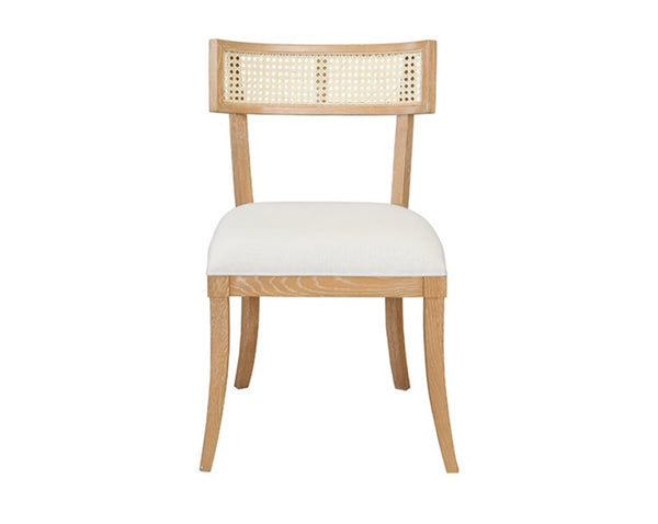Britta Klismos Dining Chair - Cerused Oak, Linen & Cane