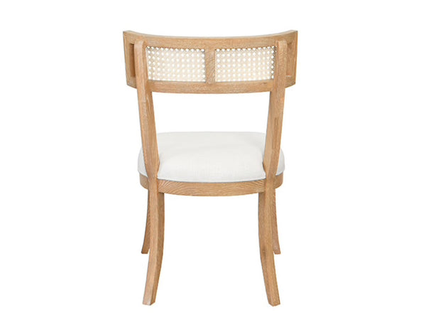 Britta Klismos Dining Chair - Cerused Oak, Linen & Cane