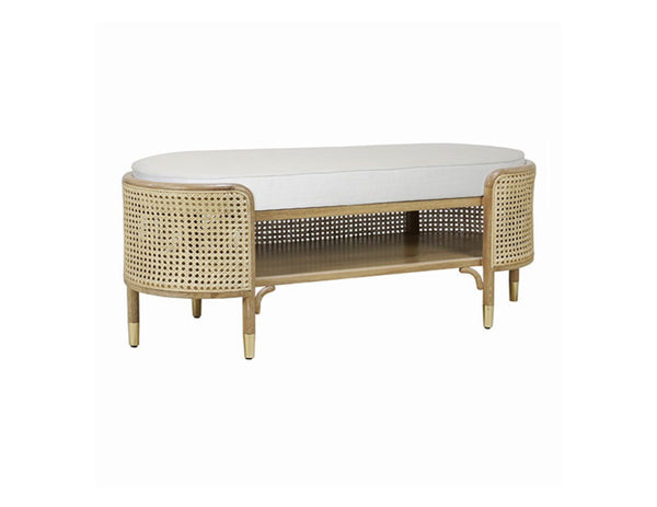 Beale Cerused Oak, Cane, & Linen Bench w/Storage