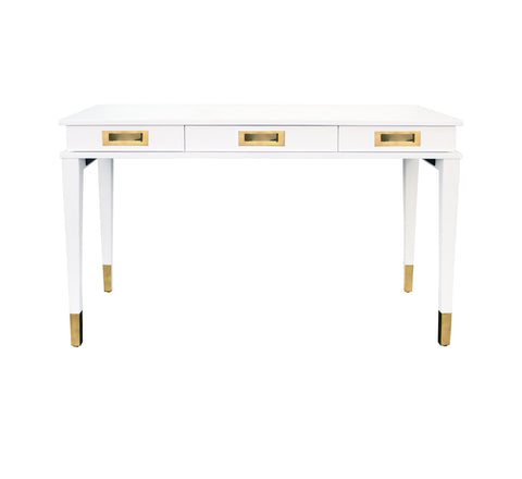 Worlds Away Plato White 3 Drawer Desk - Matthew Izzo Home