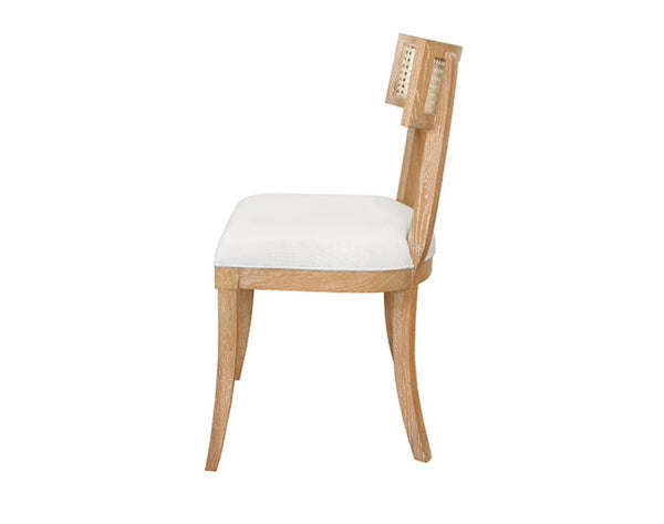 Britta Klismos Dining Chair - Cerused Oak, Linen & Cane
