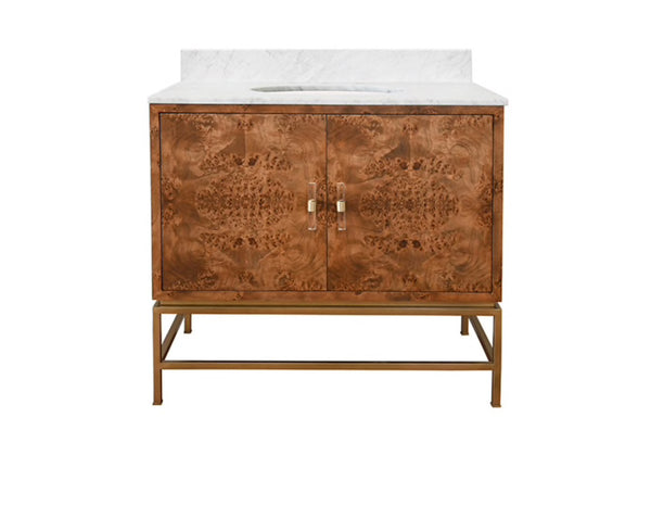 Clifford Single Sink Bath Vanity - Dark Burlwood & Antique Brass