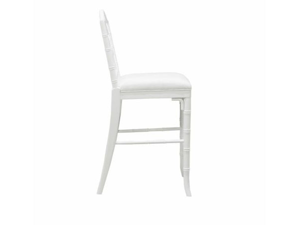 Annette Matte White Chippendale Counter Stool w/Upholstered Linen Seat