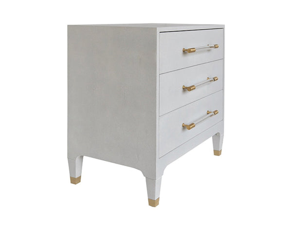 Amber Grey Shagreen Three Drawer Side Table with Acrylic & Brass Handles