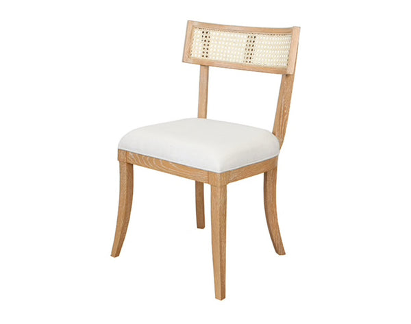 Britta Klismos Dining Chair - Cerused Oak, Linen & Cane
