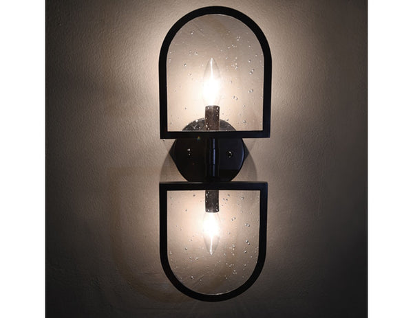 Dexter Mid-Century Modern Black Trimmed Wall Sconce w/Seeded Glass