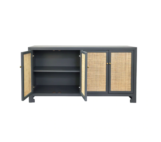 Sofia Matte White Lacquer & Cane Four Door Cabinet