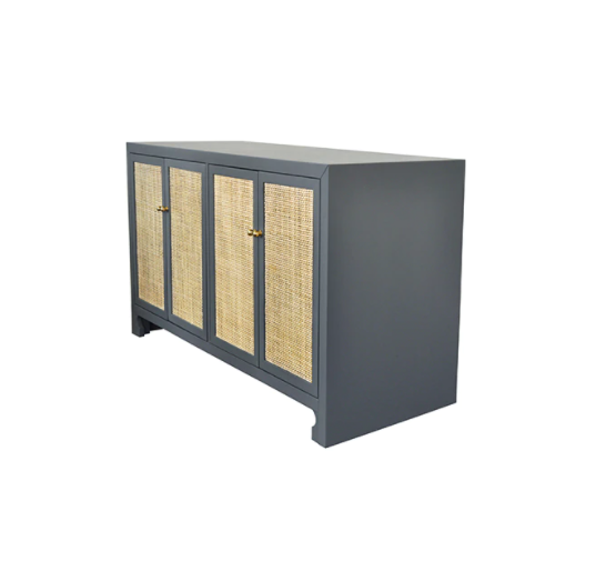 Sofia Matte White Lacquer & Cane Four Door Cabinet
