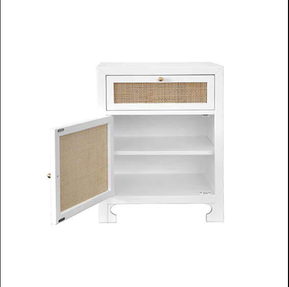 Ruth Caned One Drawer End Table - White Lacquer or Cerused Oak
