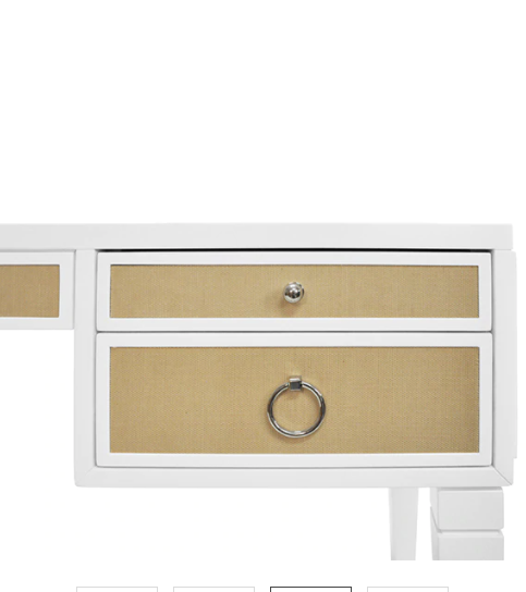 Heidi White Lacquer Desk w/Natural Grasscloth & Nickel Pulls