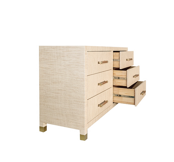 Winchester Grasscloth Six Drawer Chest w/Rattan Wrapped Handles
