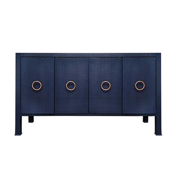 Rue Four Door Buffet - Navy Linen w/Antique Brass Hardware