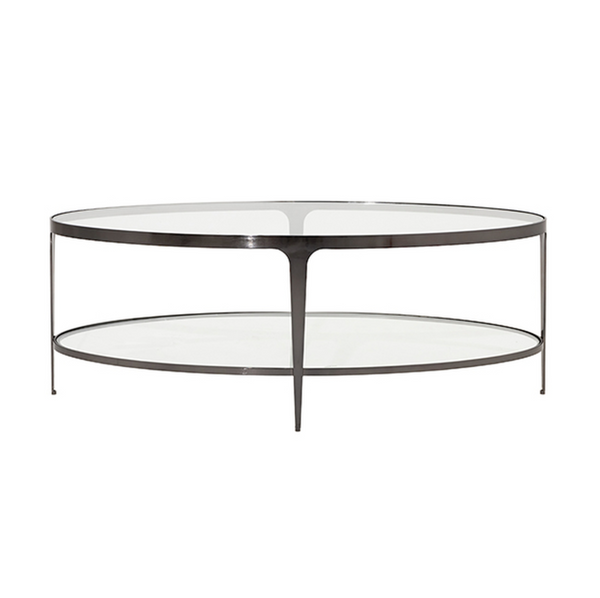 Brando Two Tier Oval Coffee Table - Gunmetal & Glass
