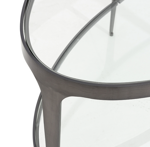 Brando Two Tier Oval Coffee Table - Gunmetal & Glass