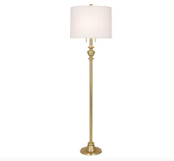 Robert Abbey Arthur Floor Lamp - Modern Brass- Pearl Dupioni Shade