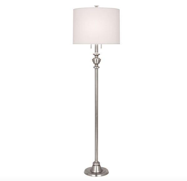 Robert Abbey Arthur Floor Lamp - Polished Nickel- Pearl Dupioni Shade