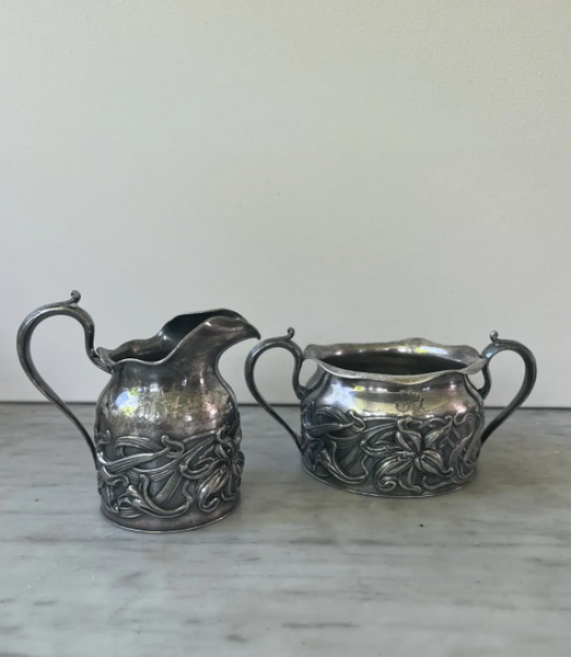 Antique Art Nouveau Silverplate Creamer and Sugar Set - 2 Pieces