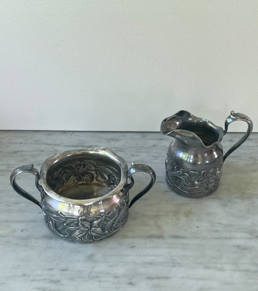 Antique Art Nouveau Silverplate Creamer and Sugar Set - 2 Pieces