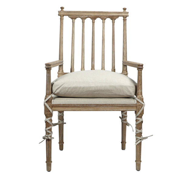 Barnaby French Country Pine Wood Arm Chair w/Cushion- Matthew Izzo Collection