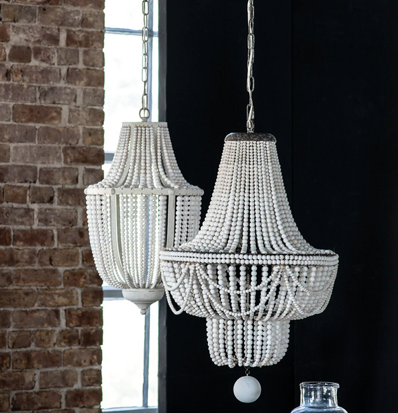 Bella Medium French Farmhouse Wood Bead Chandelier - Matthew Izzo Collection