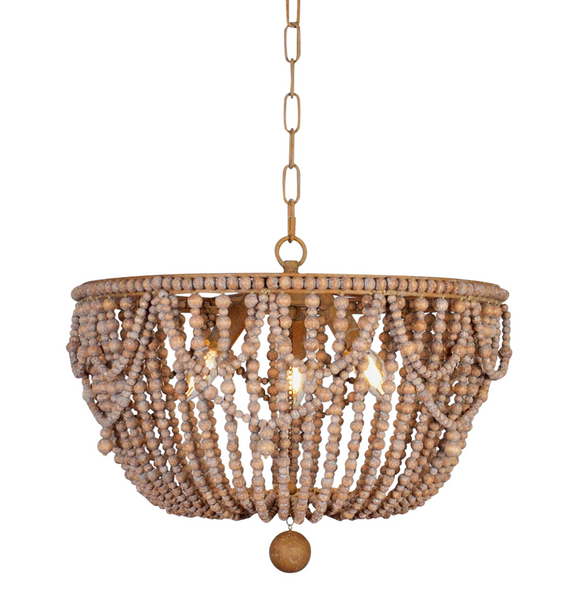 Craftsman Small Shaded Wood Bead Chandelier - Matthew Izzo Collection