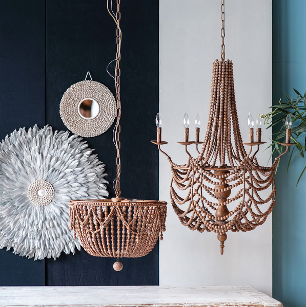 Craftsman Small Shaded Wood Bead Chandelier - Matthew Izzo Collection