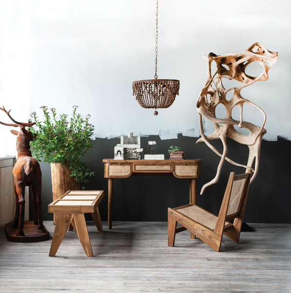 Craftsman Small Shaded Wood Bead Chandelier - Matthew Izzo Collection