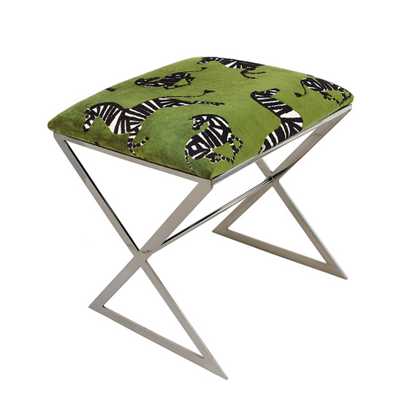 X Side Stool - Zebra in Green - Gold or Nickel