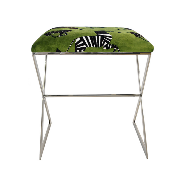 X Side Stool - Zebra in Green - Gold or Nickel