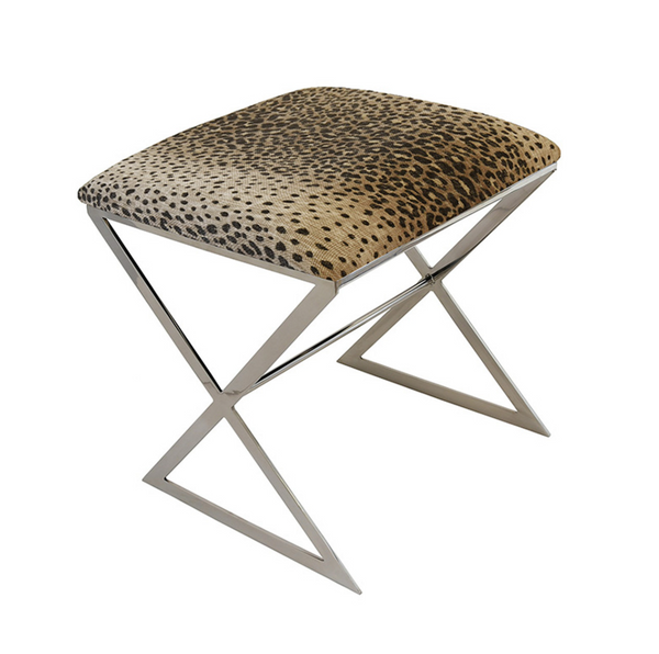 X Side Stool - Cheetah - Gold or Nickel Frame