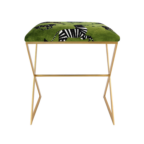 X Side Stool - Zebra in Green - Gold or Nickel