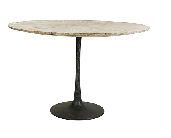 Starburst 59" Round, Bleached Wood & Hammered Metal Dining Table - Matthew Izzo Collection