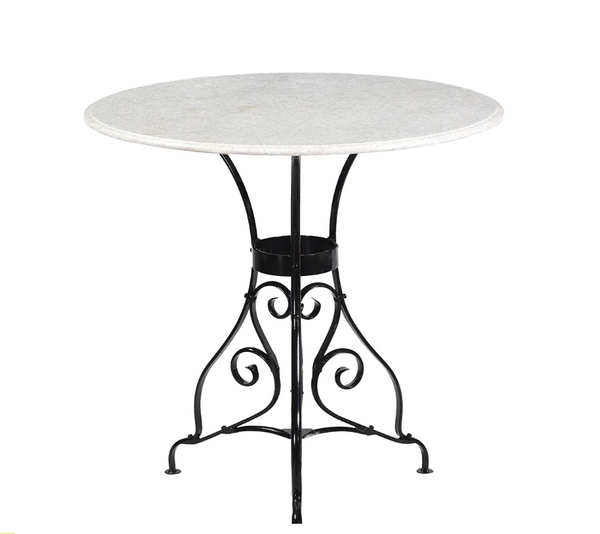 Torino 30" Round Indoor/Outdoor Marble & Black Gloss Iron Café Table - Matthew Izzo Collection