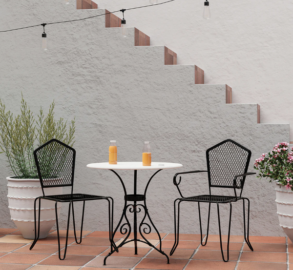 Torino 30" Round Indoor/Outdoor Marble & Black Gloss Iron Café Table - Matthew Izzo Collection