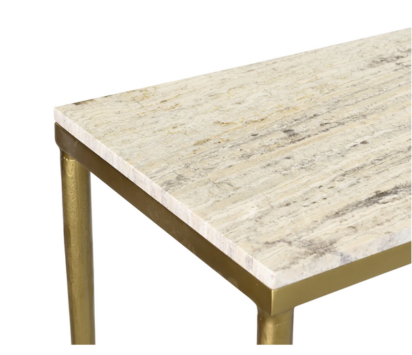 Arlon Travertine & Brass Console Table - Matthew Izzo Collection