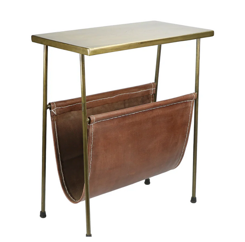 Glam Leather Magazine Rack/Side Table - Matthew Izzo Collection - Matthew Izzo Home