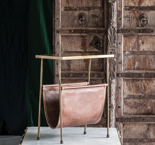 Glam Leather Magazine Rack/Side Table - Matthew Izzo Collection