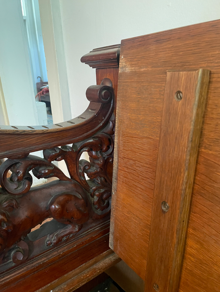 Antique Carved Mahogany and Oak Empire Bench