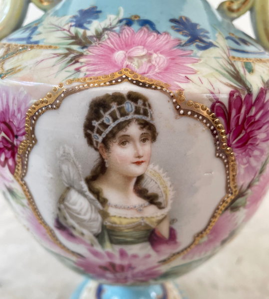 19th Century French Porcelain Hand Painted Pedestal Urn