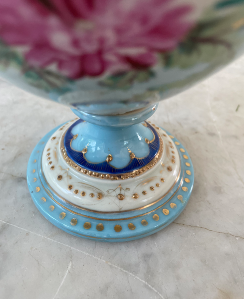 19th Century French Porcelain Hand Painted Pedestal Urn
